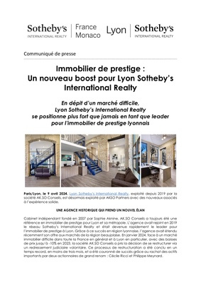 Immobilier de Prestige : Un nouveau boost pour Lyon Sotheby's International Realty
